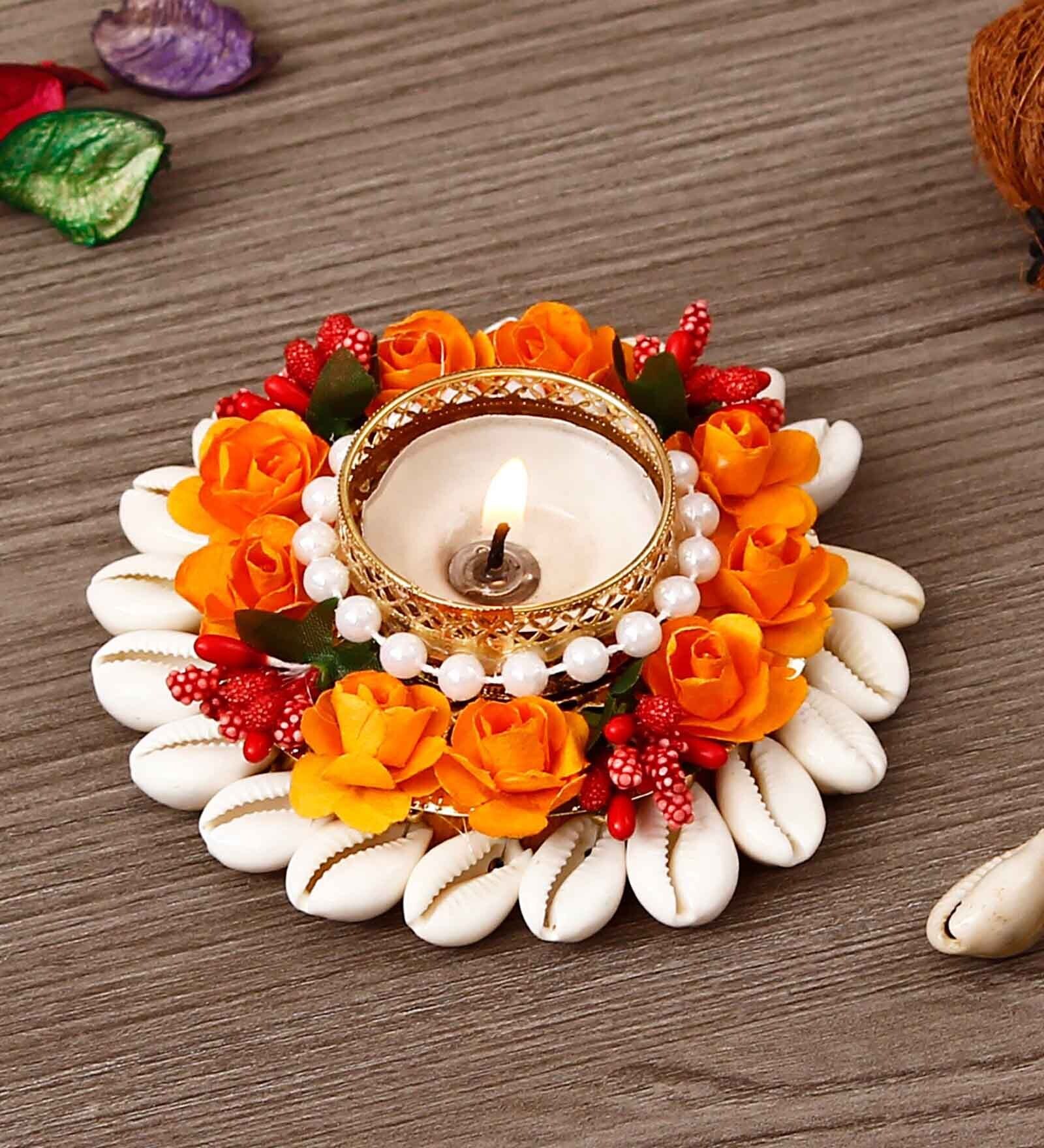 Shells & Floral Multicolor Iron Table Tea Light Holder