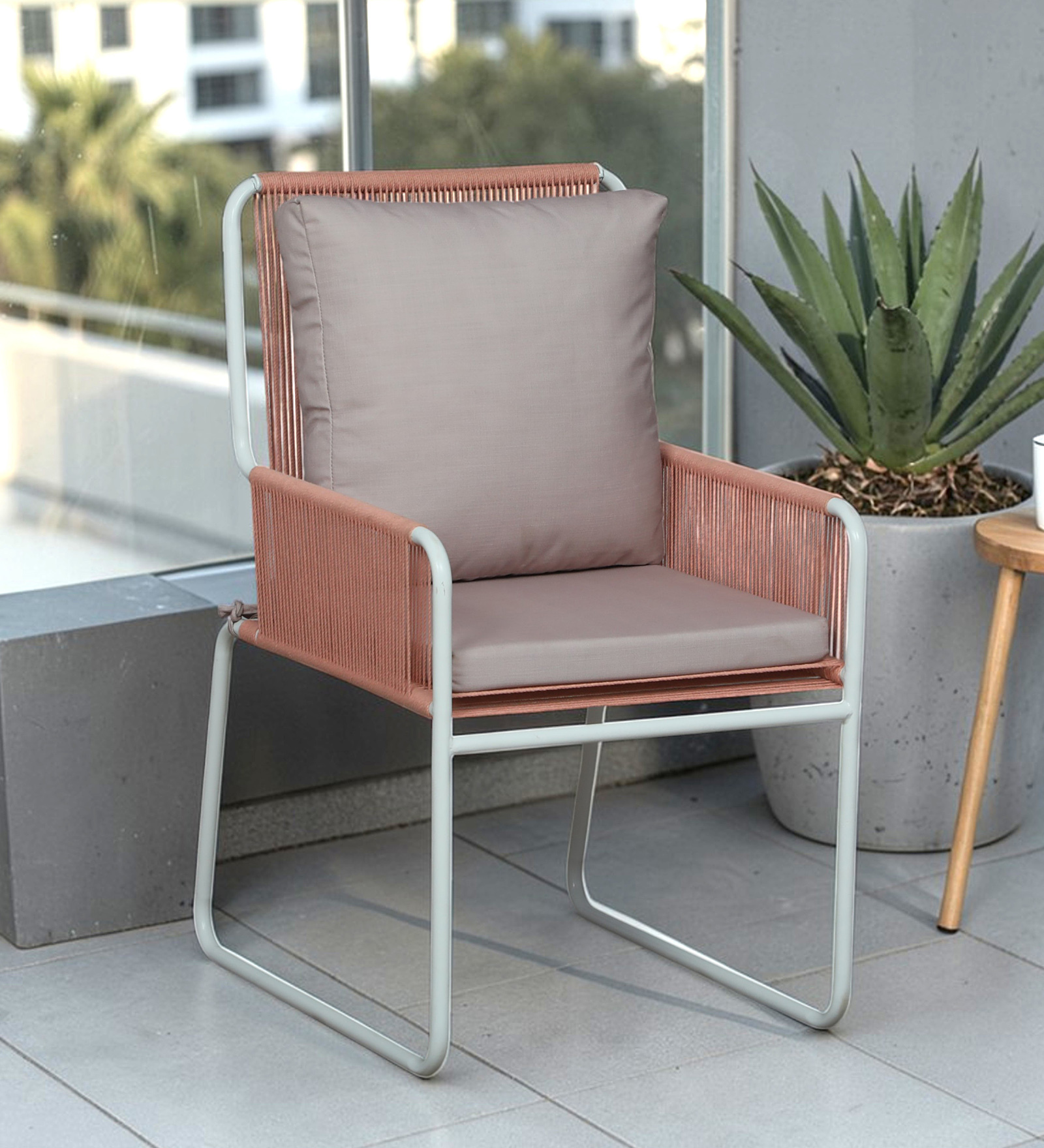 Shenzi Metal Cafe Outdoor Chair In White Colour