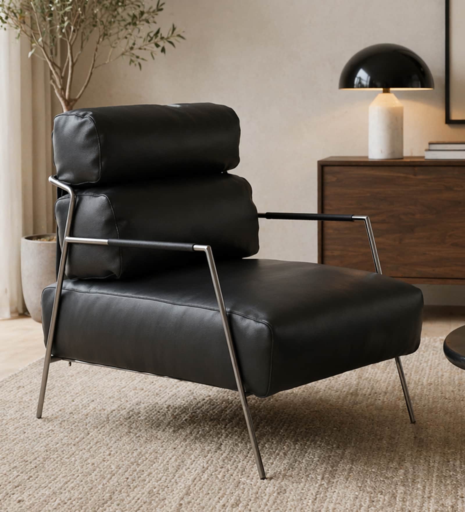 Shephard Leather Lounge Chair in Black Colour