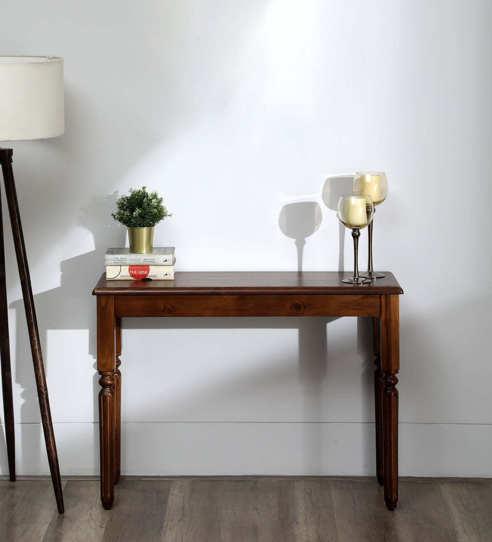 Sheraton Teak Wood Console Table In Provincial Teak Finish