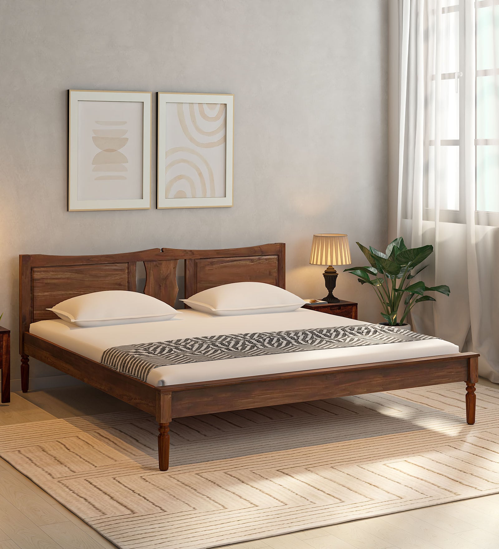 Sheraton Imported Latin Teak Wood King Size Bed in Provincial teak Finish