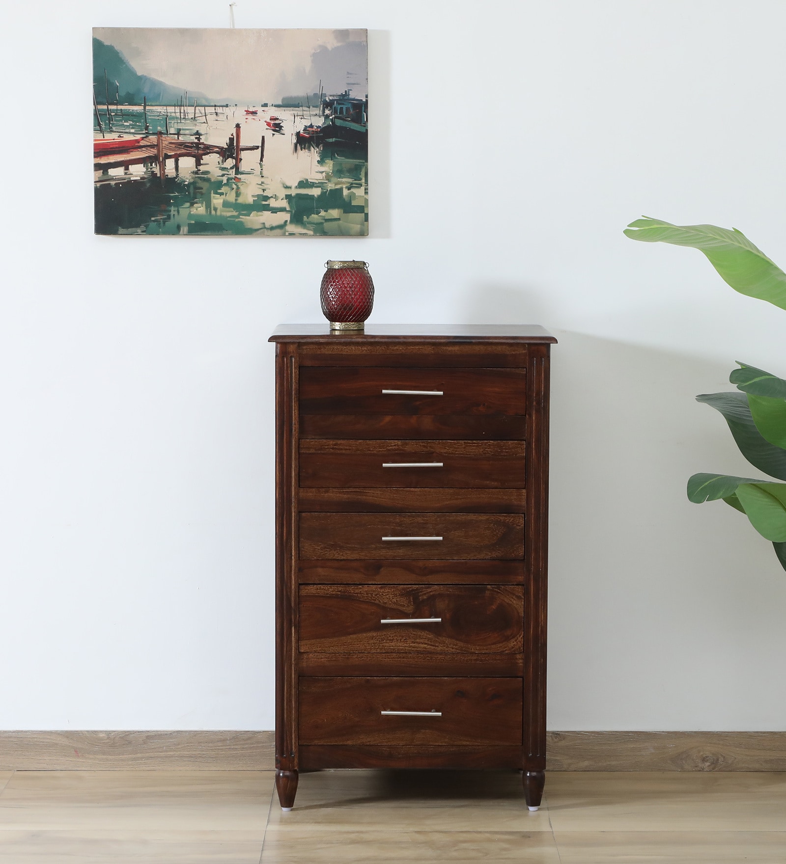 Sheraton Sheesham Wood Chest Of Drawers In Scratch Resistant Provincial Teak Finish
