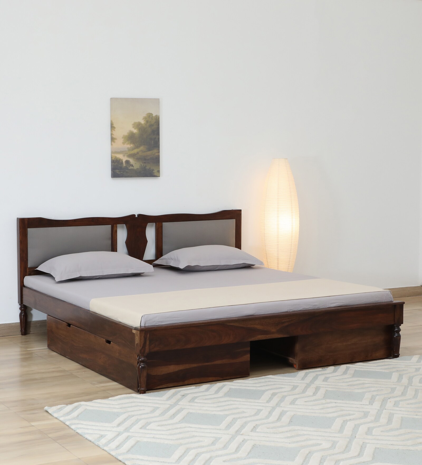 Sheraton Sheesham Wood Queen Size Bed In Provincial Teak Finish With Drawer Storage