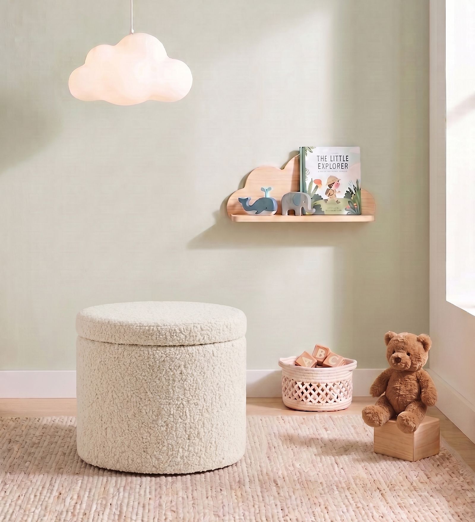 Sherpa Pouffe In Ivory Colour