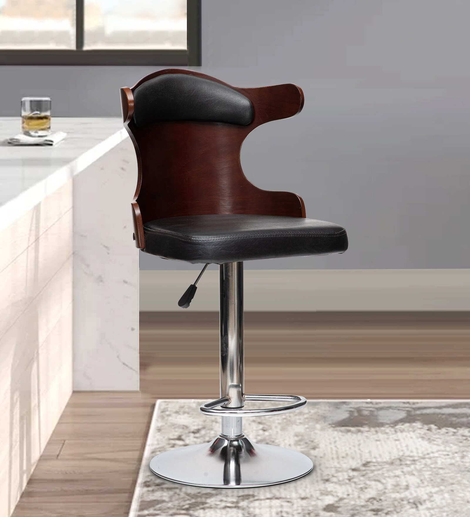 Buy Shillong Leatherette Bar Stool In Black & Brown Colour at 35 OFF by Tealkart Pepperfry