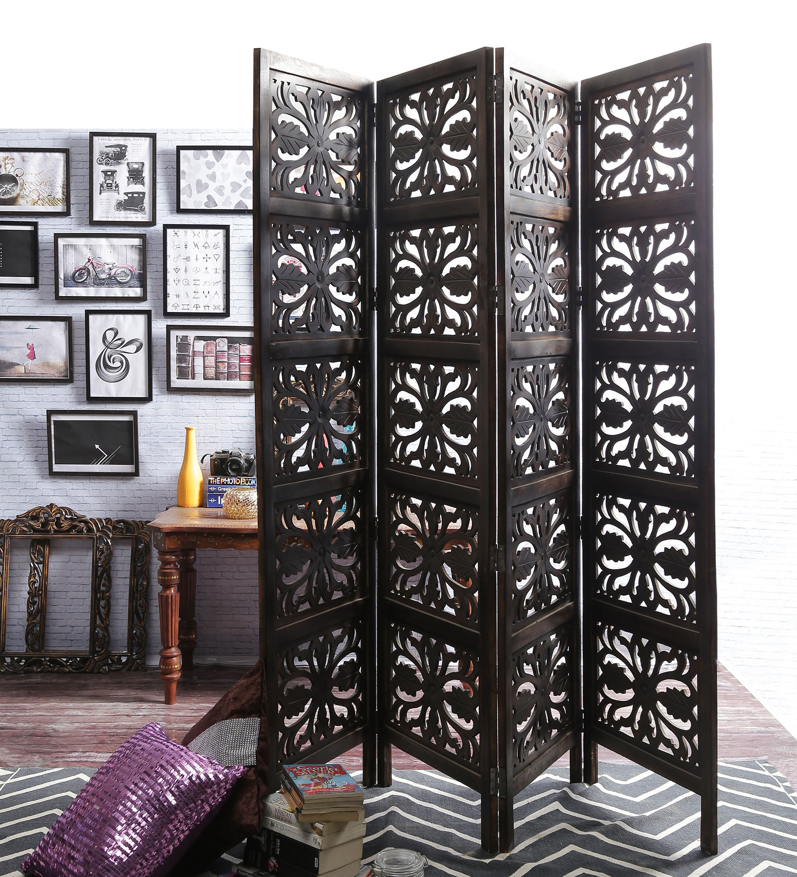 Solid Wood Lilac Room Divider In Brown Colour