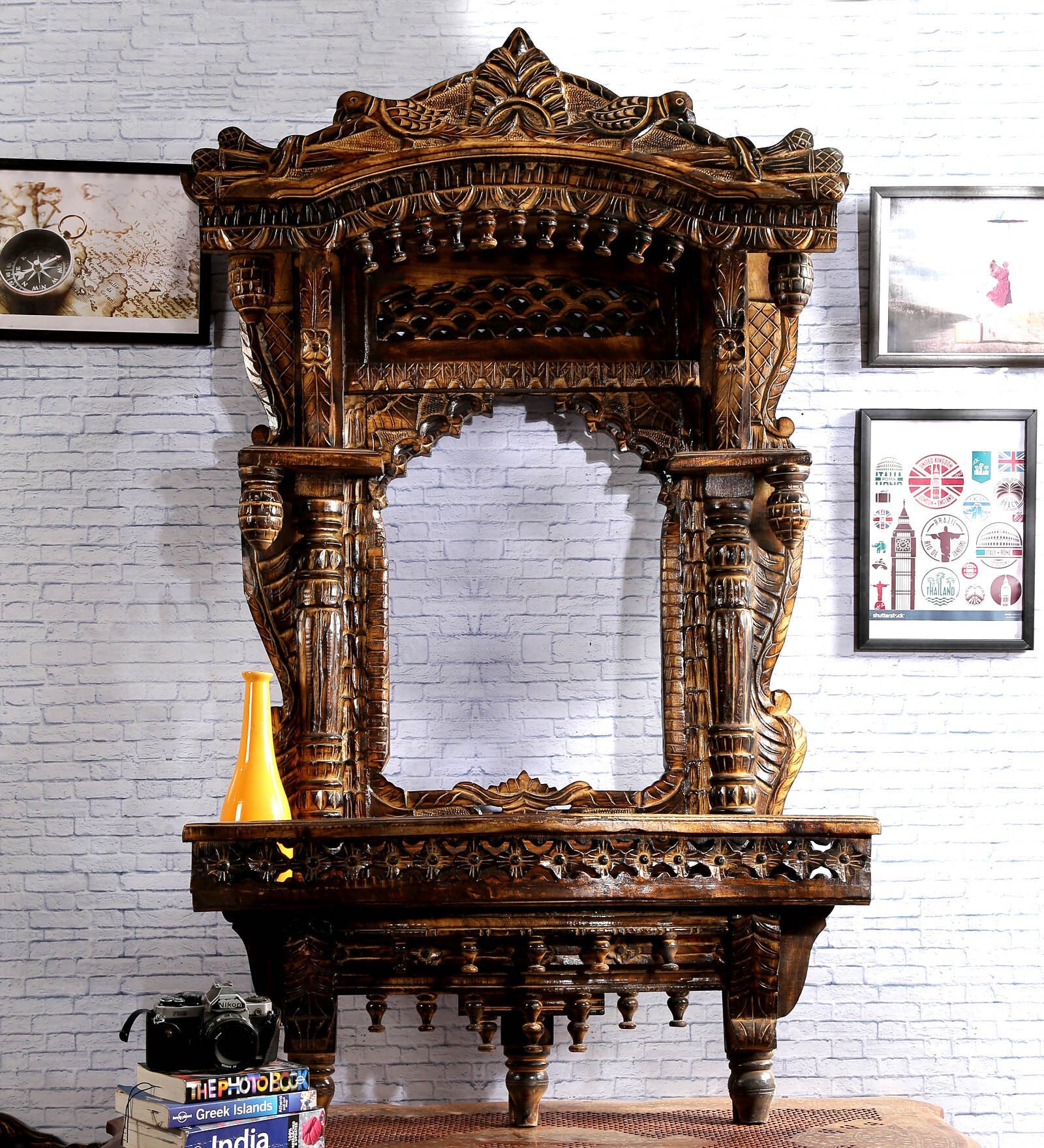 Solid Wood Jharokha in Brown Colour