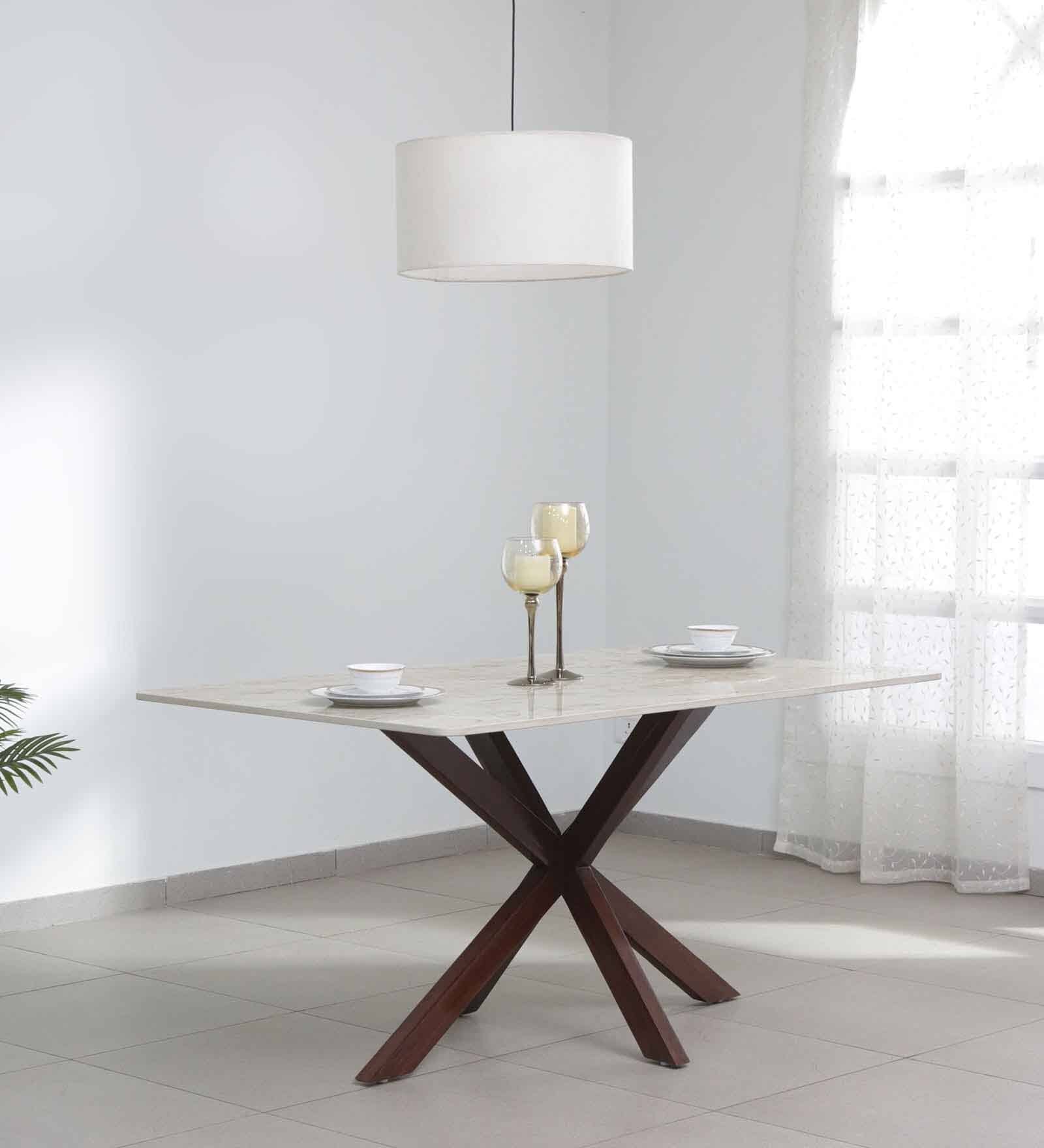 Shilzen Marble 6 Seater Dining Table In Natural Teak Finish Shilzen Marble 6 Seater Dining Table In Natural Teak Finish