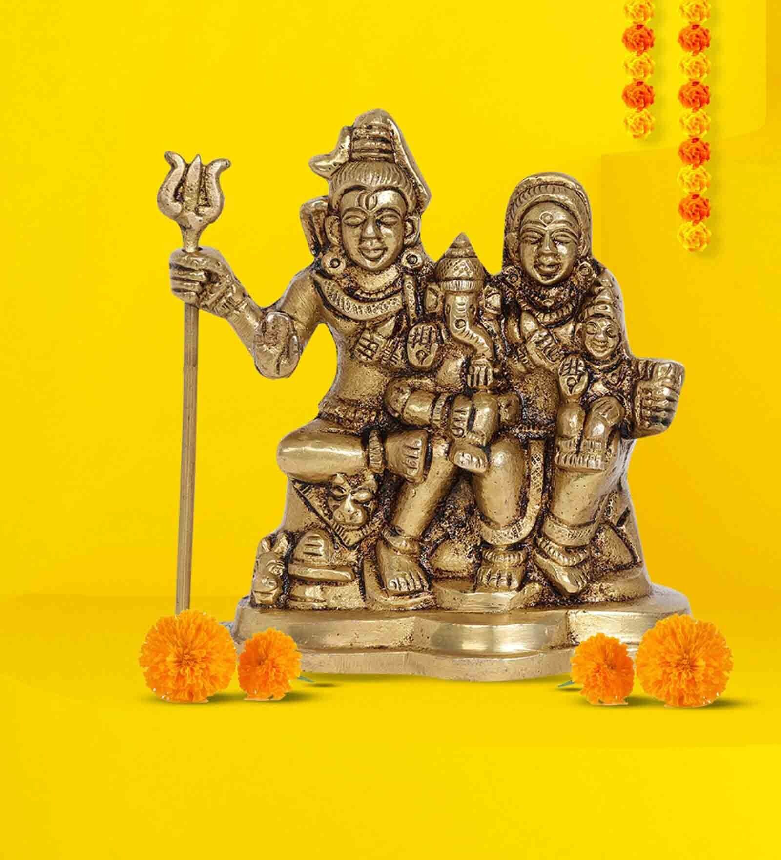 Shiv Parvati Gold & Yellow Brass Idol