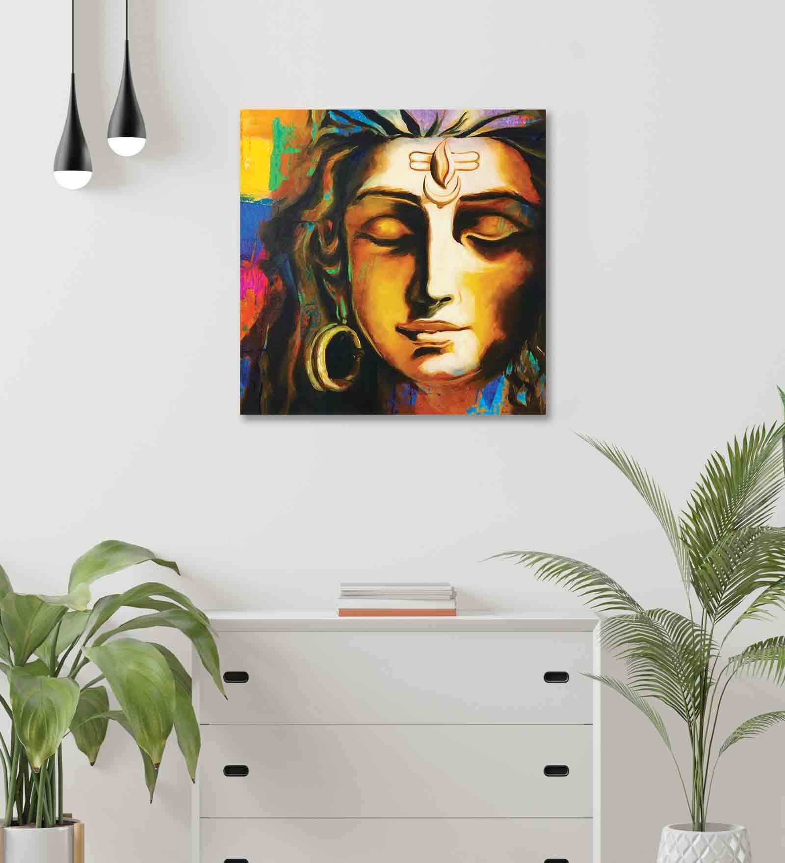Shiva Red Teak Wood Canvas Art Print