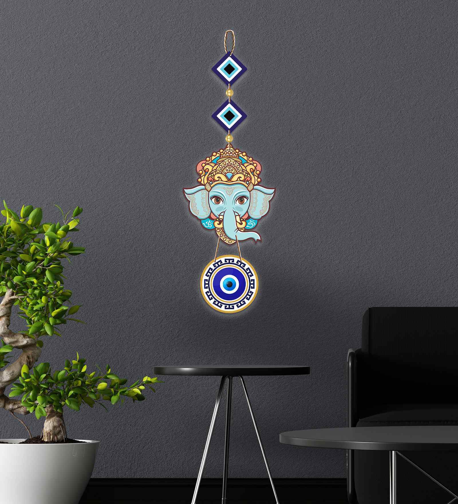 Ganesha Evil Eye Wooden Wall Hanging