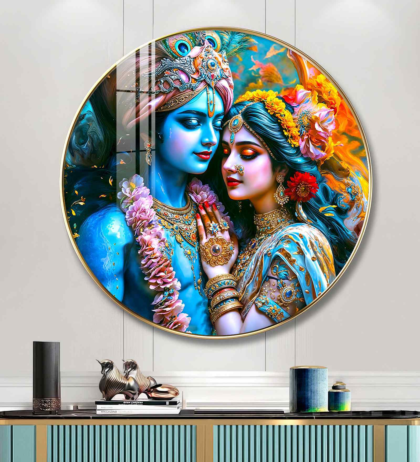 Shree Krishna Harmony Acrylic Round Wall Art
