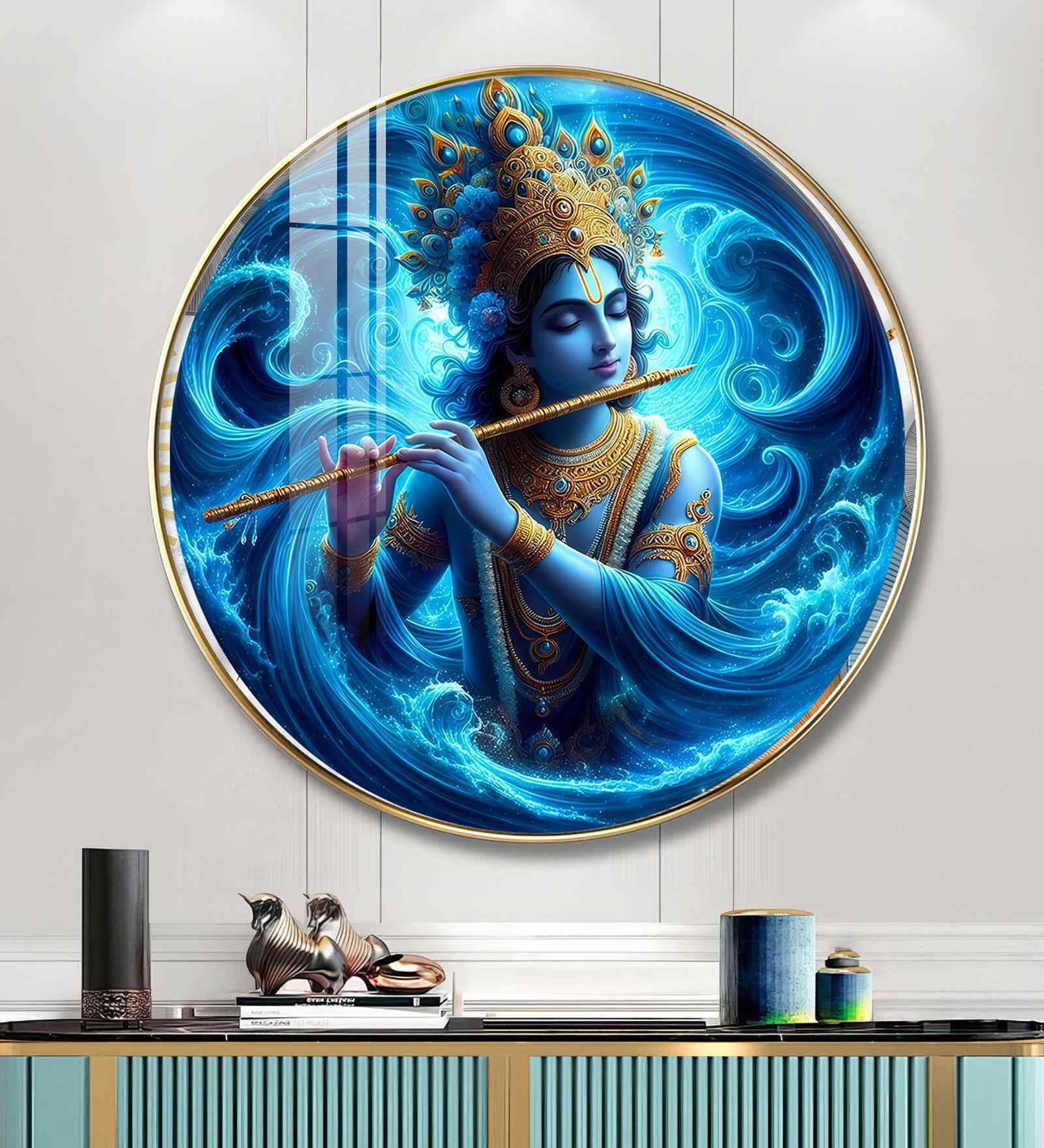 Shree Krishna Acrylic Round Wall Art