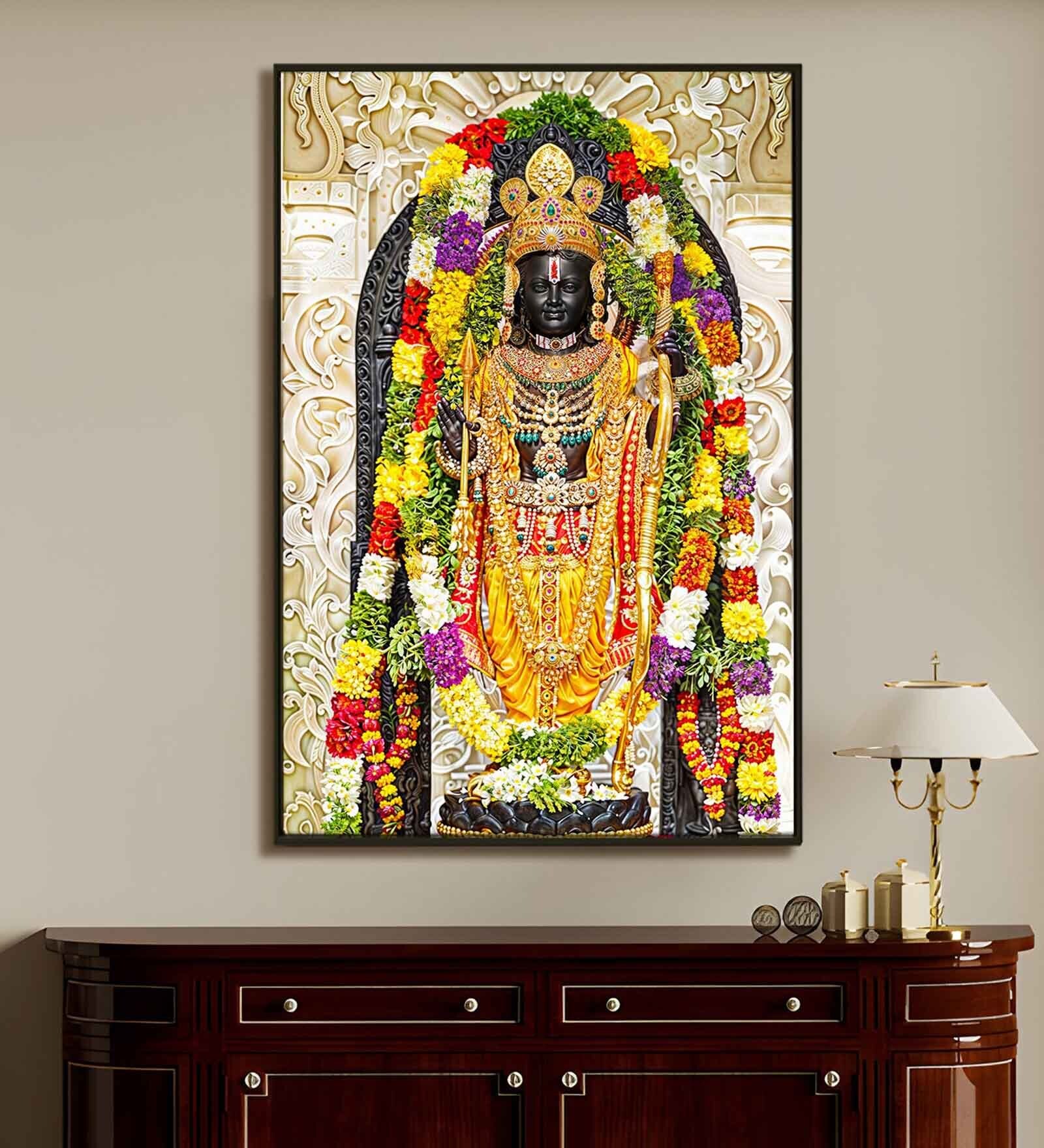 Buy Shree Ram Lalla Canvas Print For Wall Black Frame (48X32 Inch) at ...
