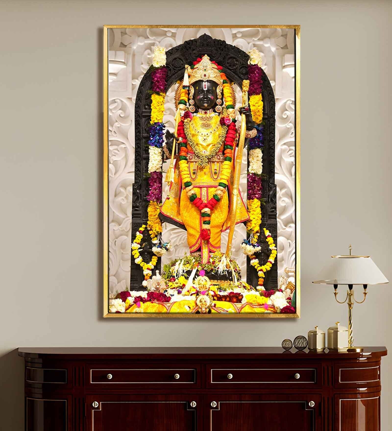 Shree Ram Lalla Colorful Canvas Print  Golden Frame