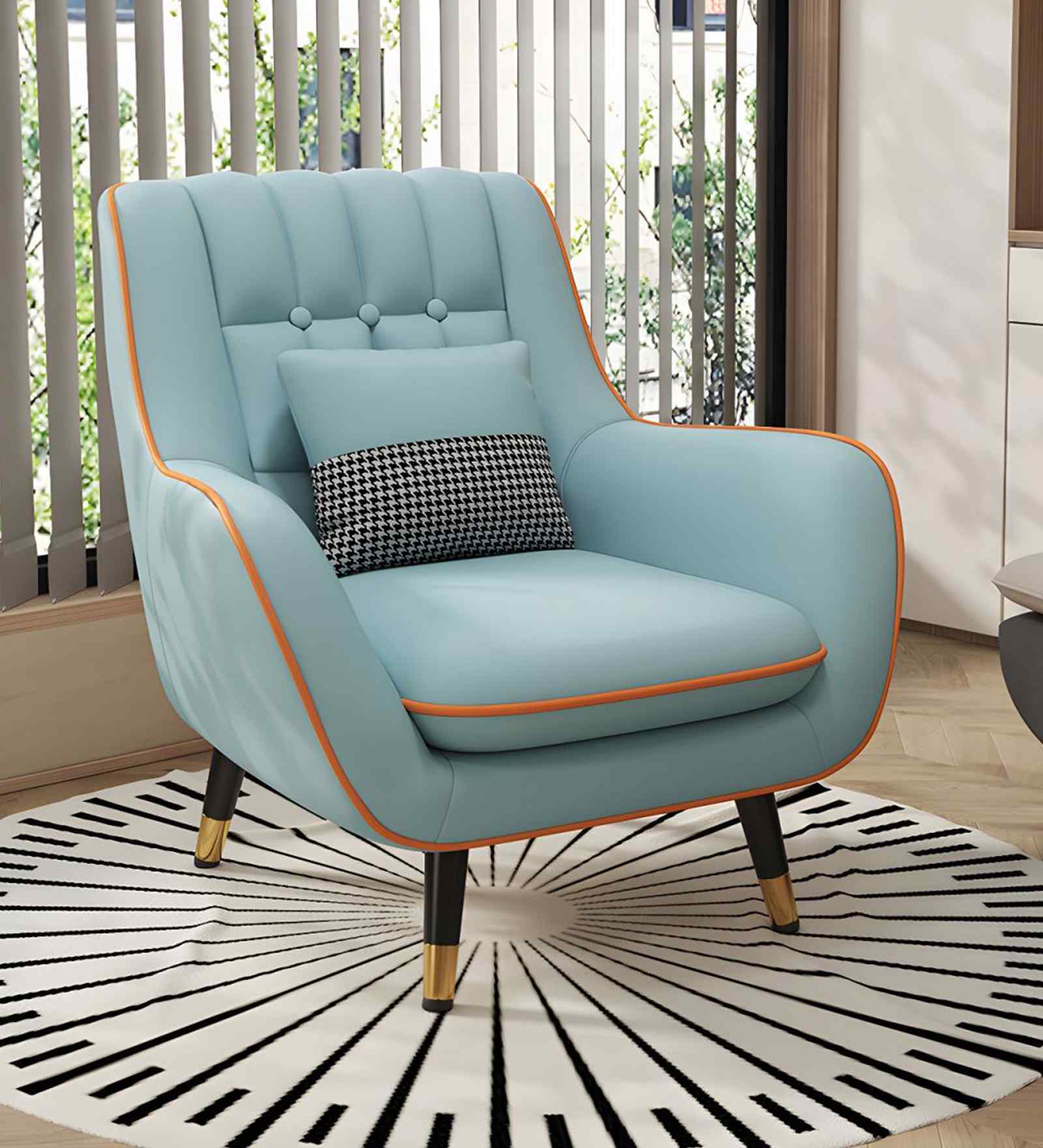Shremate Leatherette Lounge Chair In Mint Blue Colour