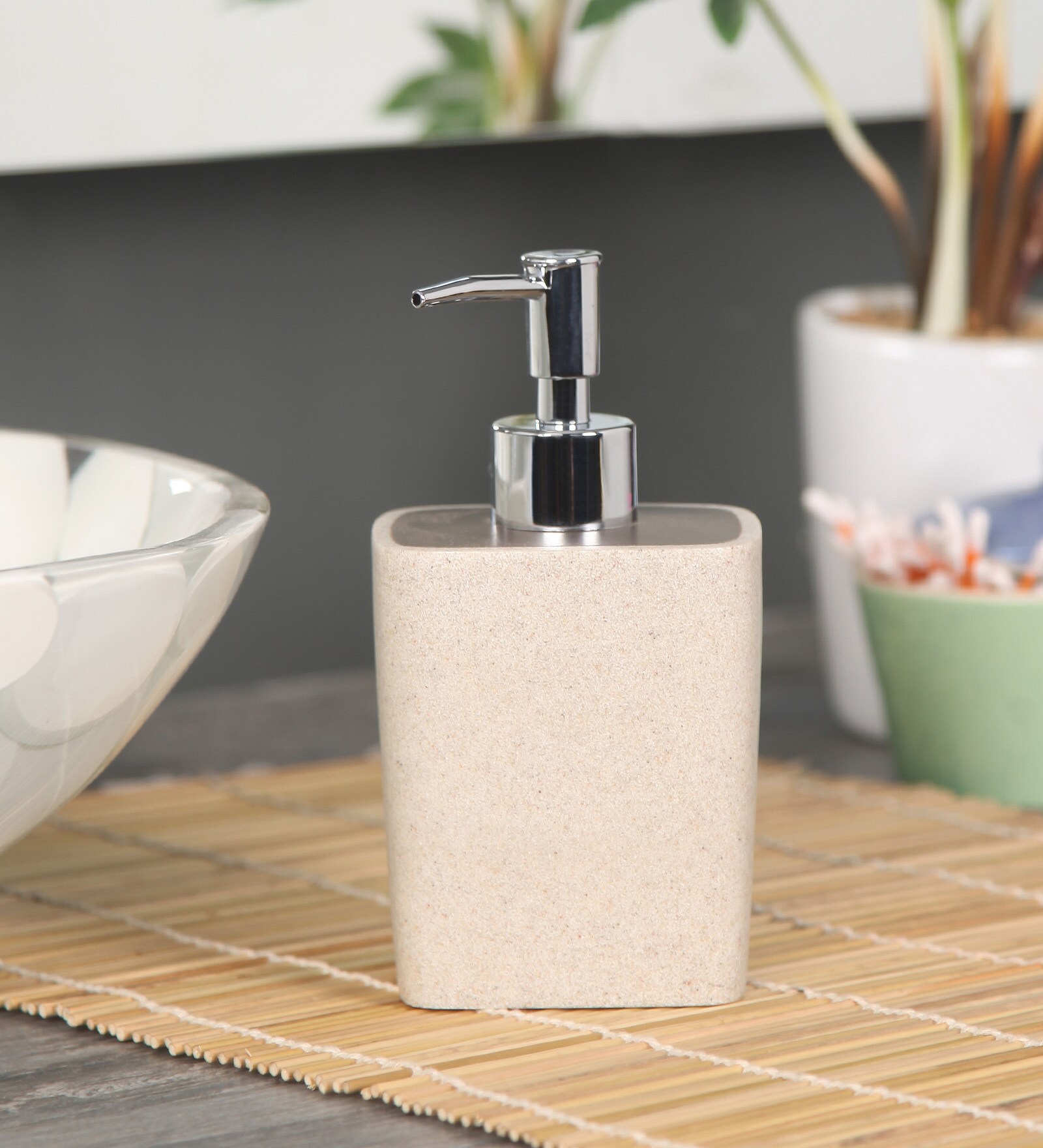 Beige Polyresin Counter Top Liquid Soap Dispenser