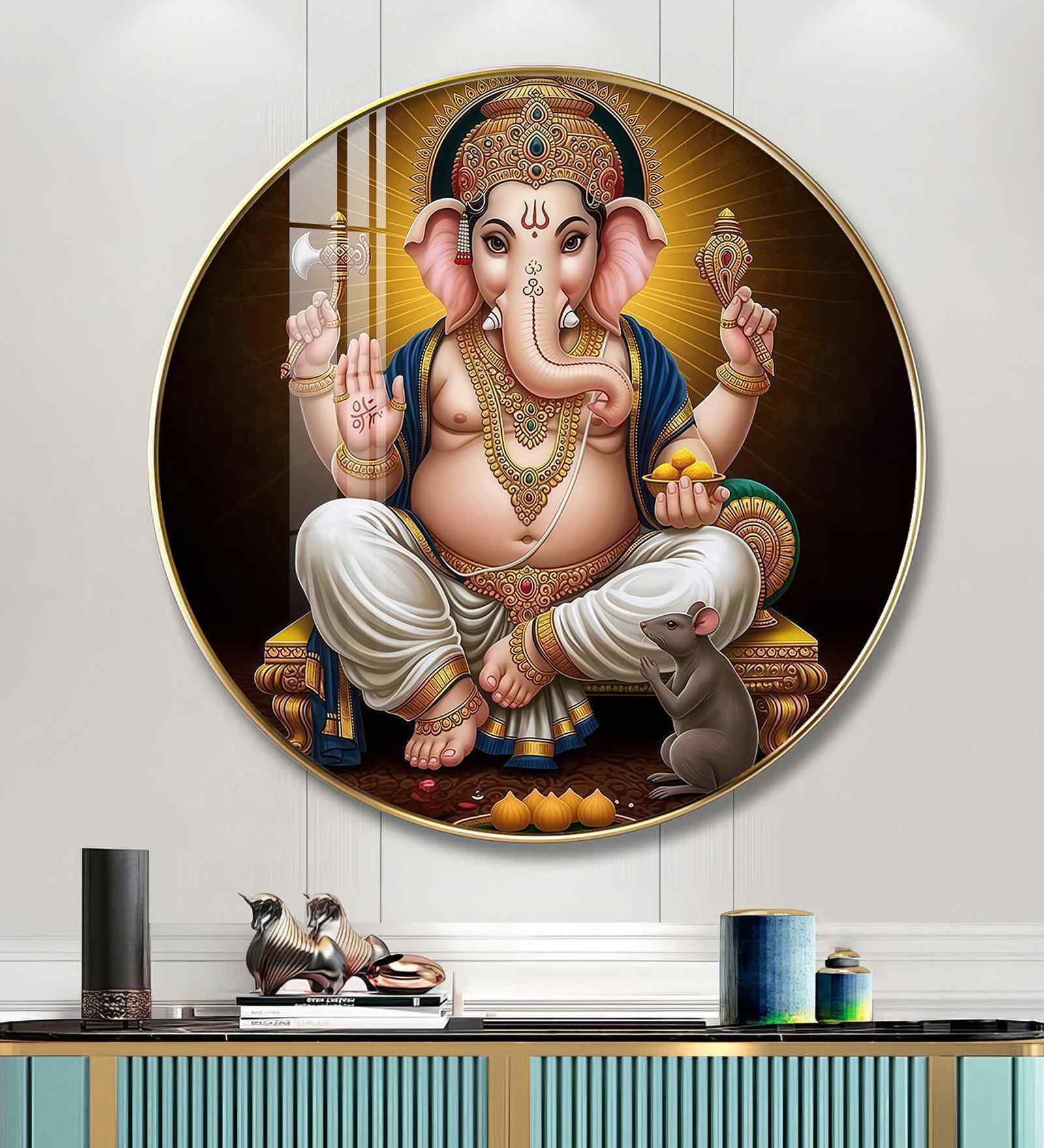 Shri Ganesh Acrylic Round Wall Art