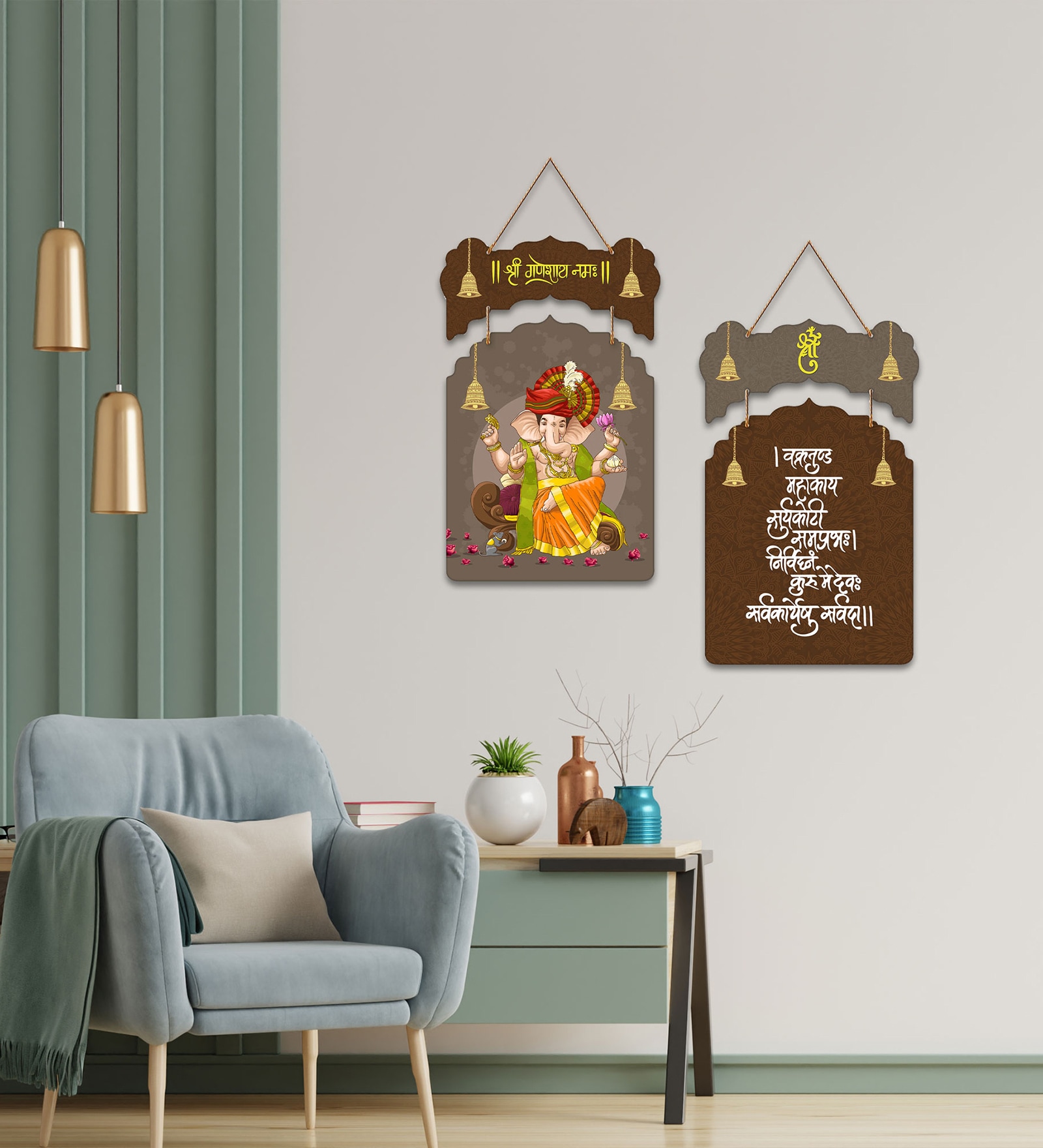 Set of 2  Lord Ganesha Wooden Wall Hanging