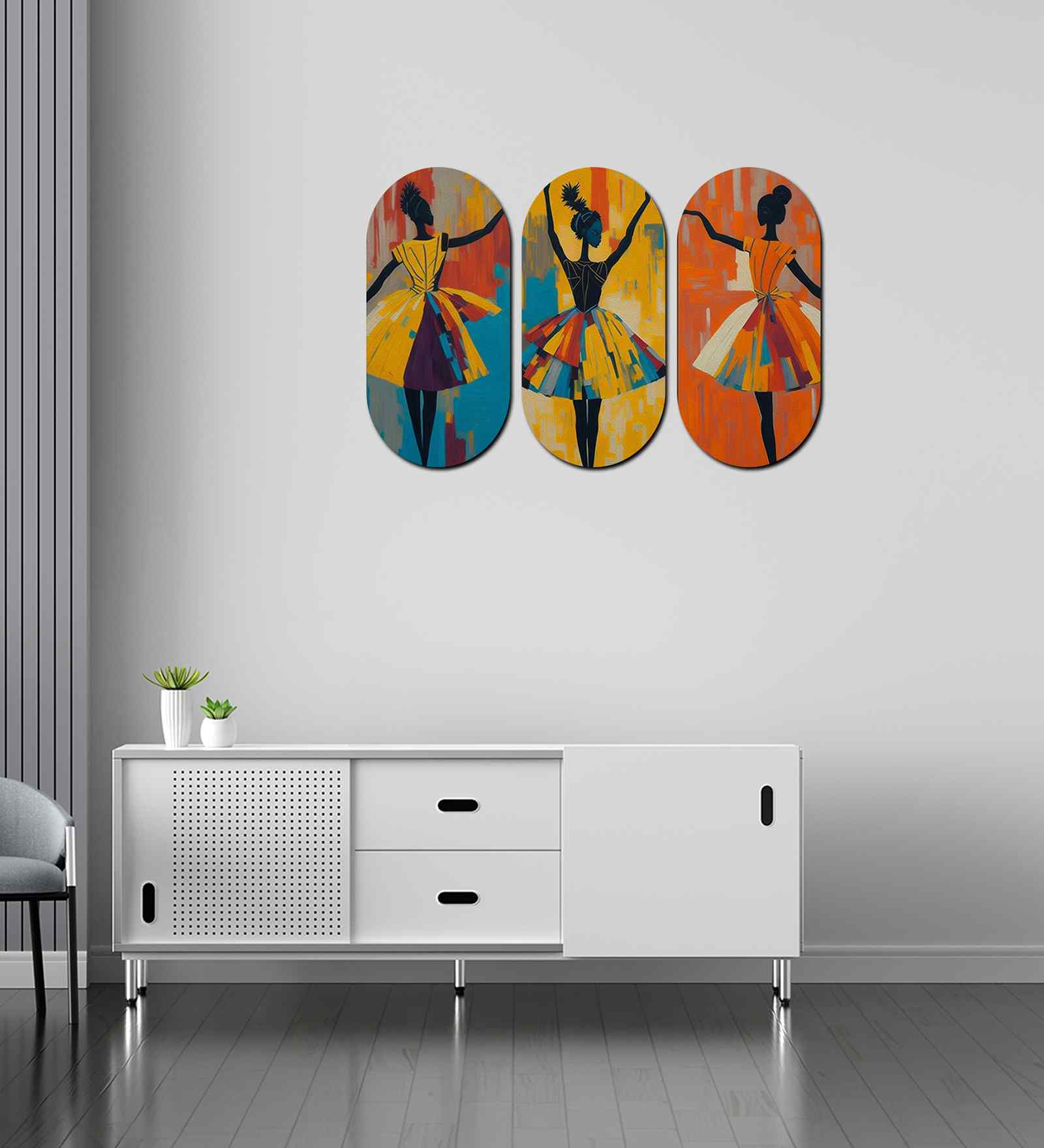 Set of 3  Colorful Ballerina Wooden Wall Hanging Set Of 3