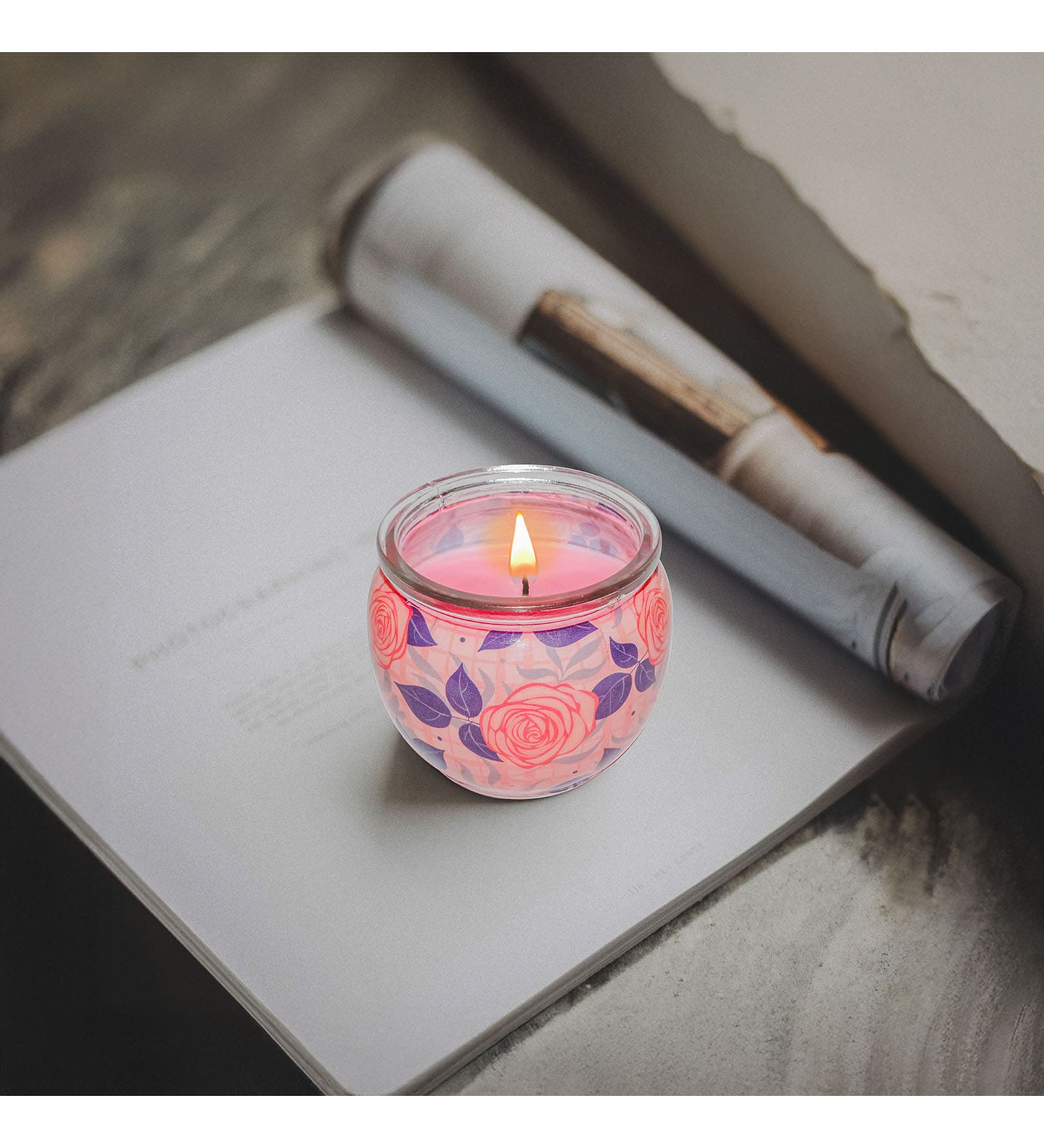 Shrink Sleeve Glass Candle (Rose)