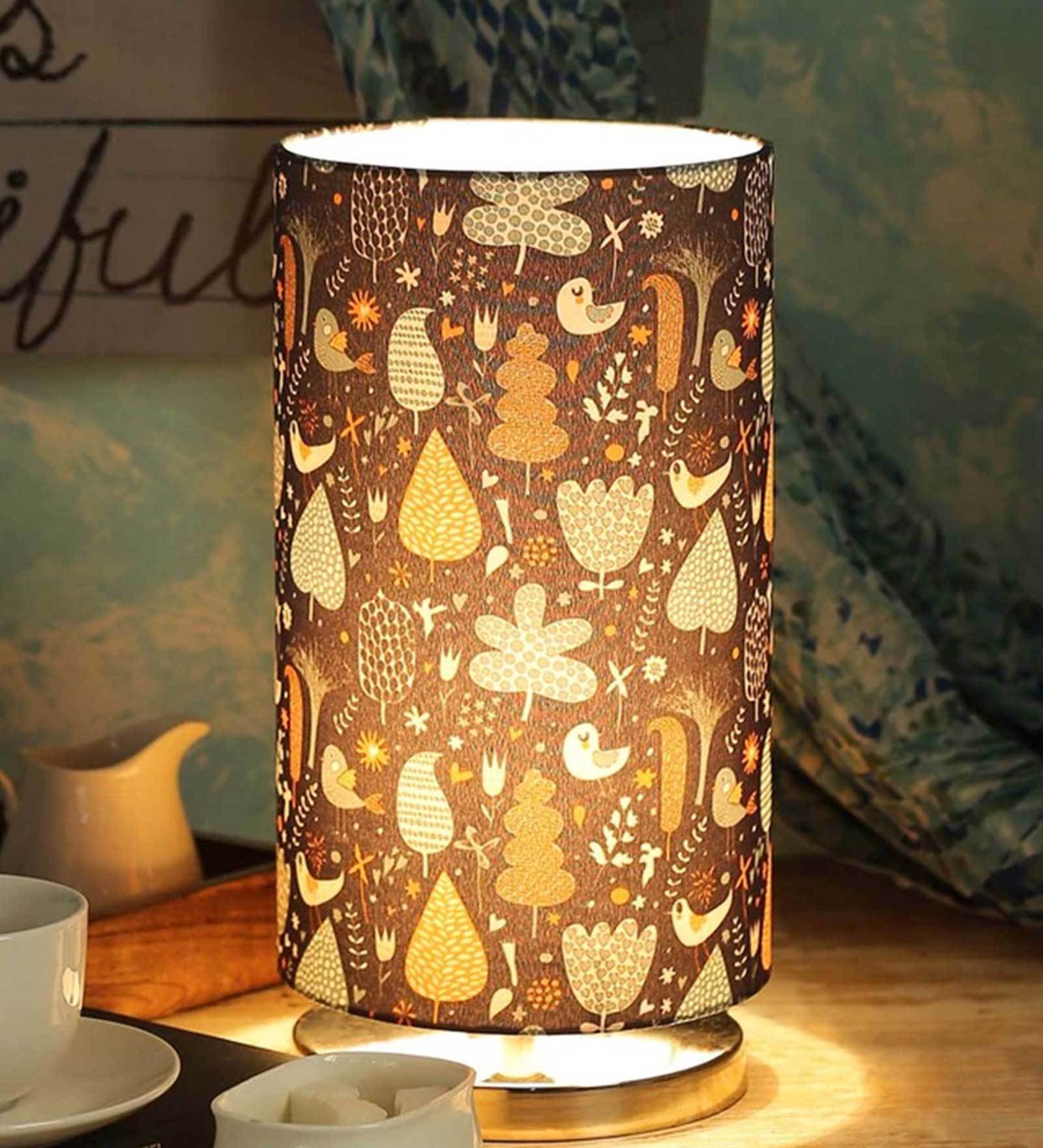 Shybird Table Multicolor Satin Shade Table Lamp With Silver Base