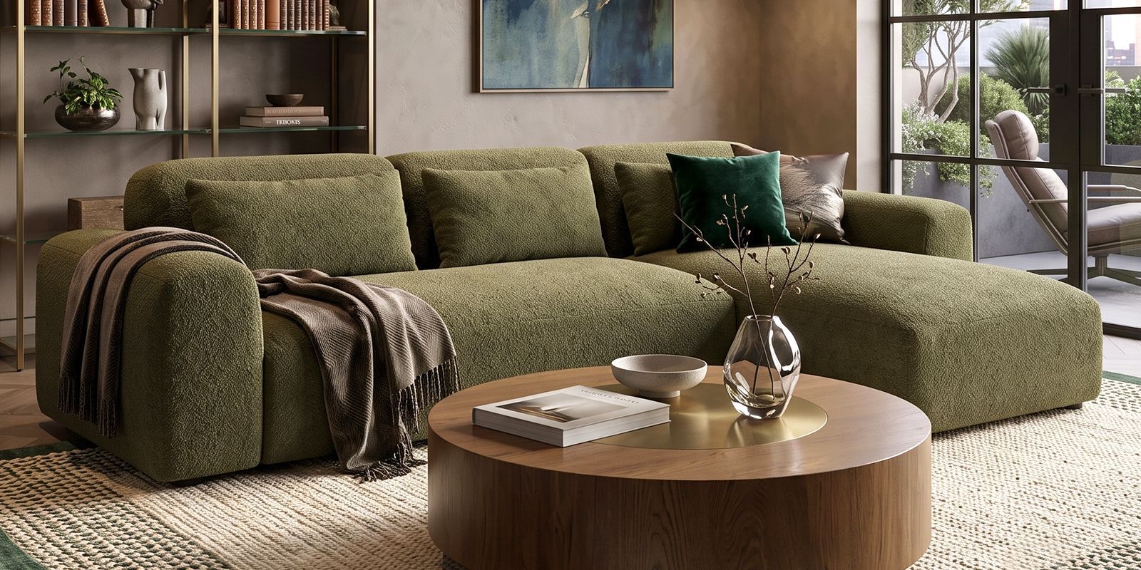 Shena Olive Green LHS Seational Sofa In Upholstery Fabric Shena Olive Green LHS Seational Sofa In Upholstery Fabric