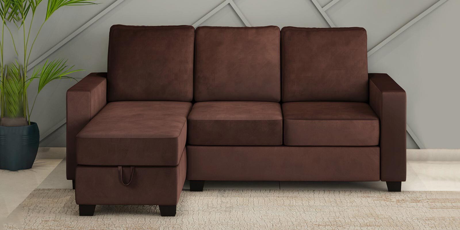 Shirley Rhs Sectional Sofa with Storage In Choco Brown Finish