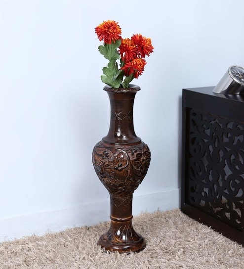 Buy Brown Sheesham Wood Vase By Shagun Arts Online Floor