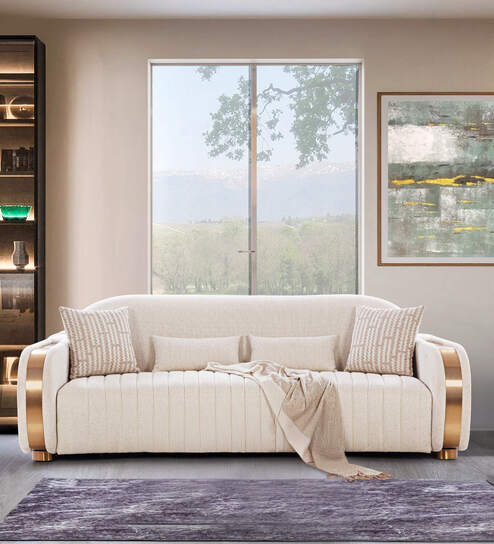 Sharjah Fabric 3 Seater Sofa In Beige Colour