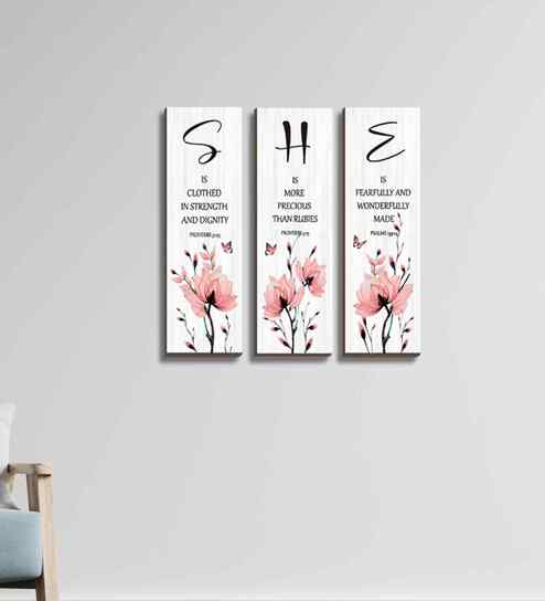 SHE Word Inspirational Floral Wooden Wall Hanging for Living Room Home Decor