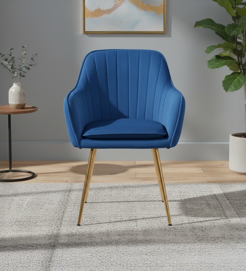 Sheeny Ribbed Velvet Guest Chairs In Blue  Colour