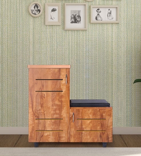 Sheffield LHS Shoe Rack with Seating in Tan Finish
