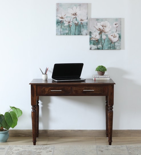 Sheraton Sheesham Wood Writing Table In Scratch Resistant Provincial Teak Finish  With Drawers