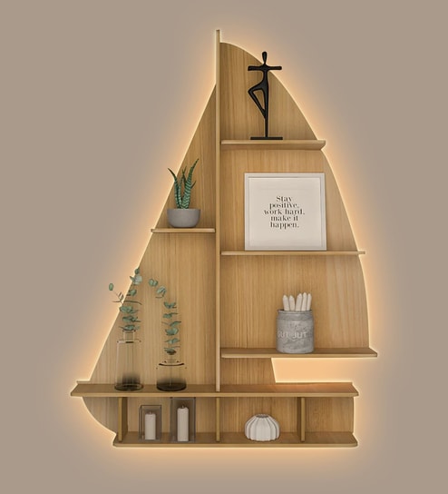 Ship Backlit Designer Wooden Wall Shelf