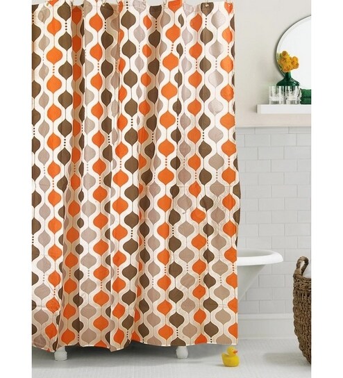 Buy Bianca Bright Orange Printed Shower Curtain With Hooks Online