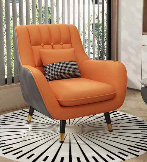 Shremate Leatherette Lounge Chair In Orange & Grey  Colour