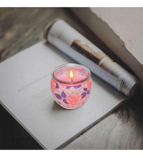 Shrink Sleeve Glass Candle (Rose) - 85 gms