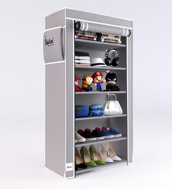 Buy Alpine 6 Tier Shoe Rack & Cover in Grey Colour by Fabura Online