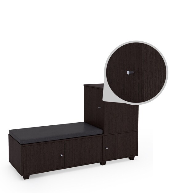 Buy Shoe Rack with Cushioned Seat & Storage in Walnut Colour by Eros