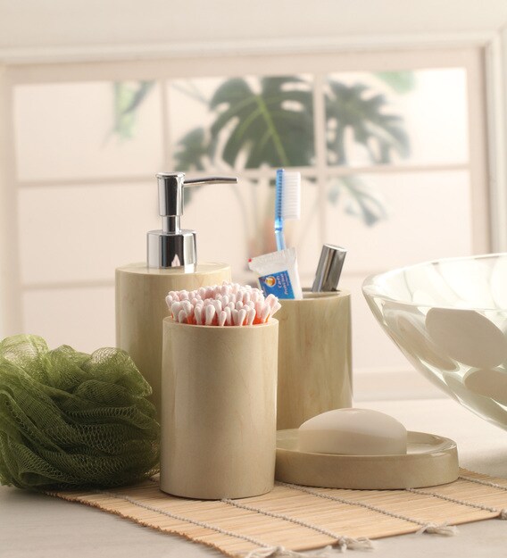 Buy Polyresin Counter Top Bathroom Accessories in White, Set of 4 by