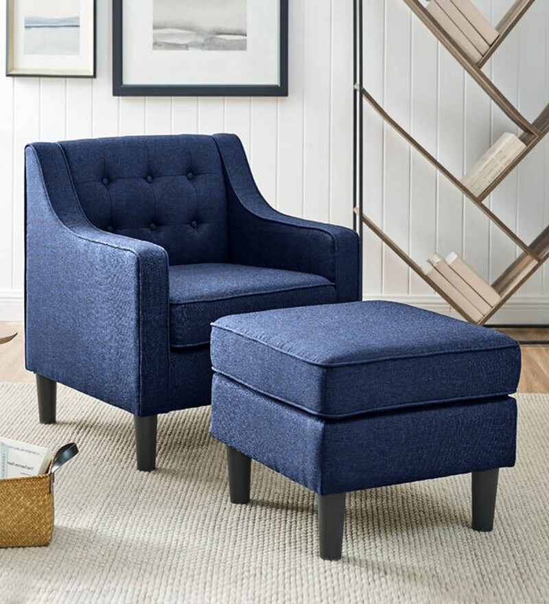 royal blue chair and ottoman