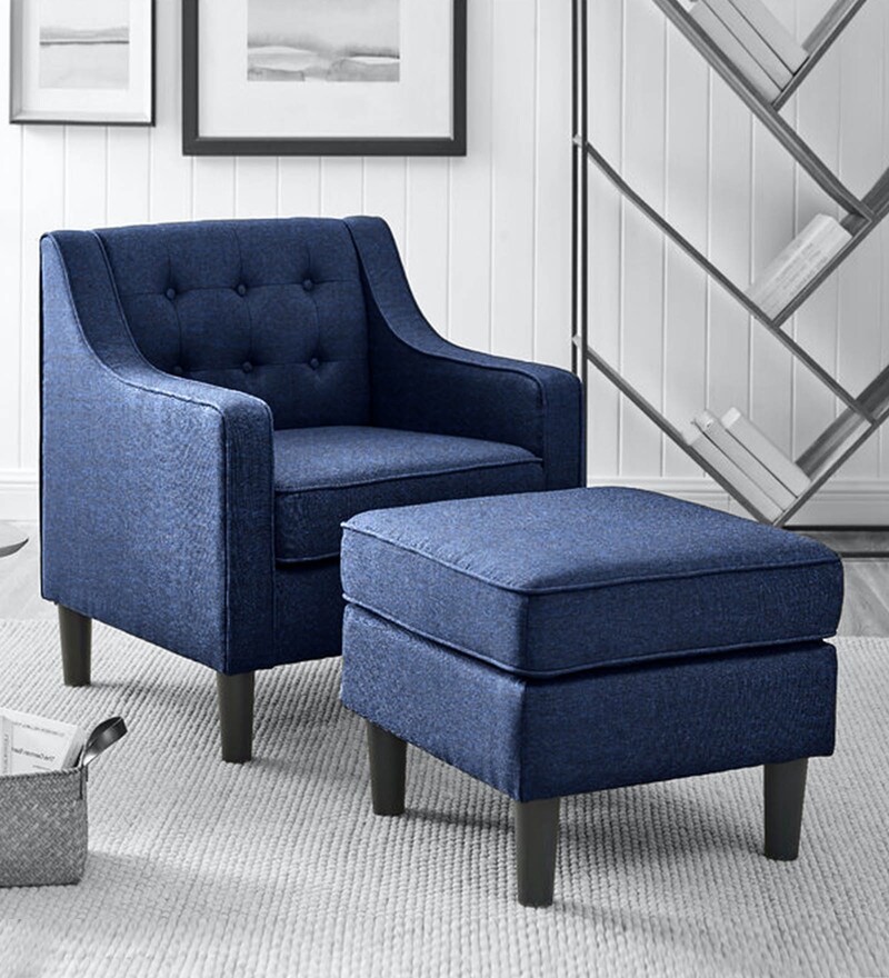 blue wingback chair with ottoman