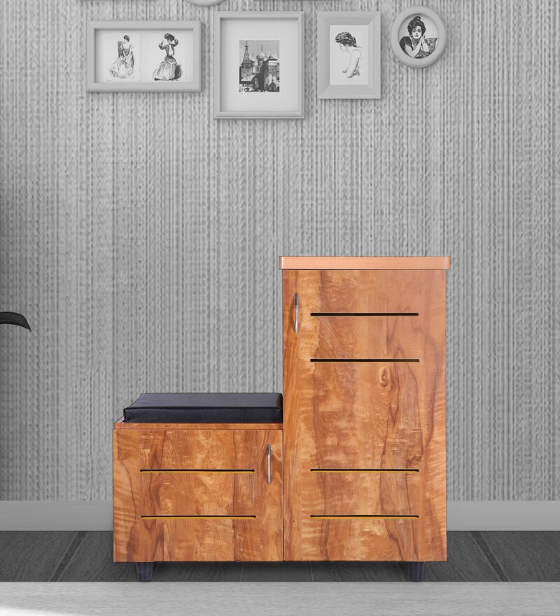 Buy Sheffield Shoe Rack with Seating in Tan Finish by Solace Craft ...