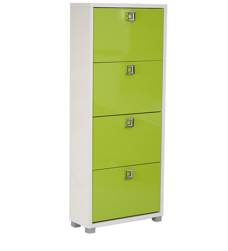 Buy Enichiro Four Door Shoe Cabinet In High Gloss Green Colour By