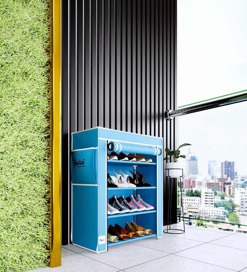 Buy Chevy 4 Tier Shoe Rack & Cover in Blue Colour by Fabura Online