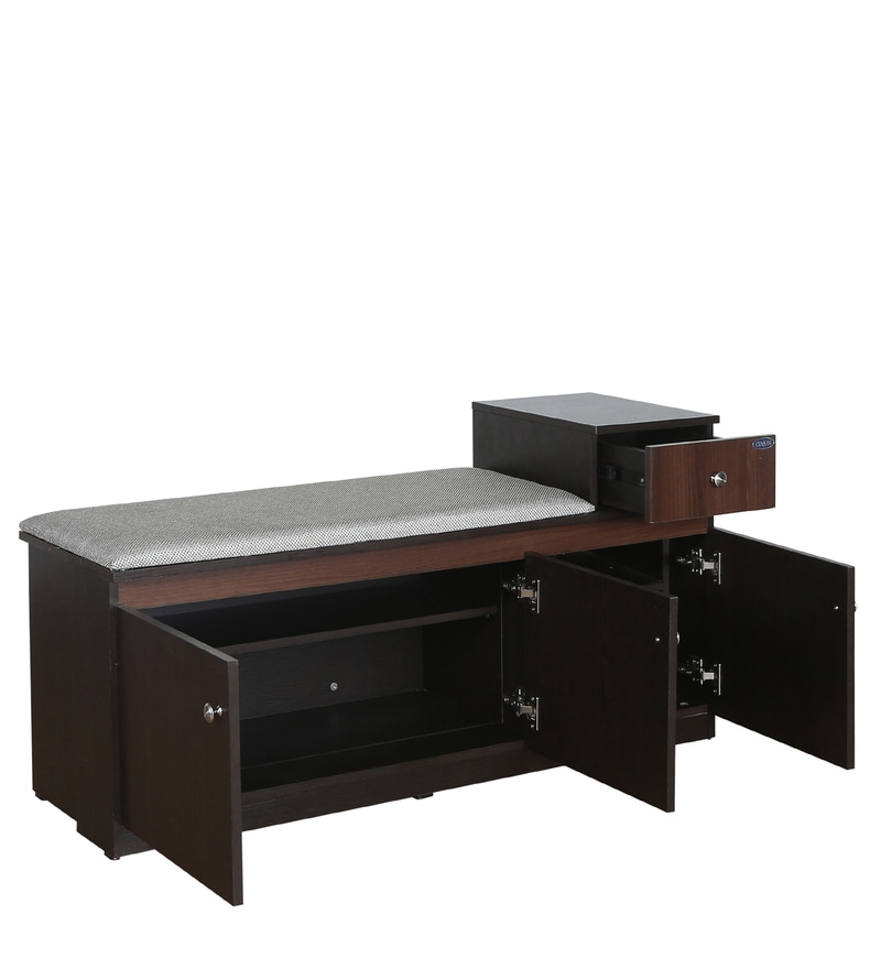 Buy Novo 3 Door Shoe Rack with Seat in Wenge & Walnut Finish by Crystal