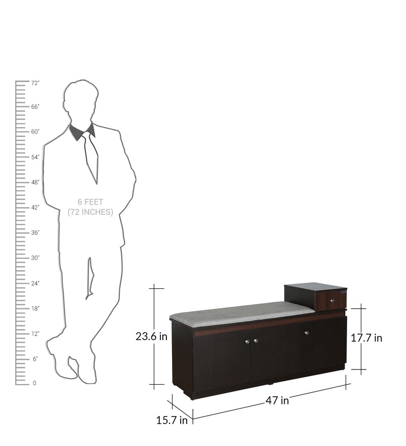Buy Novo 3 Door Shoe Rack with Seating in Dark Wenge & Walnut Finish
