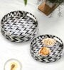 Shades Of Green & Gold MDF Wood Zigzag (Set of 2) Round Serving Trays