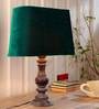 Royal Green Velvet Shade Night Lamp With Wood Base
